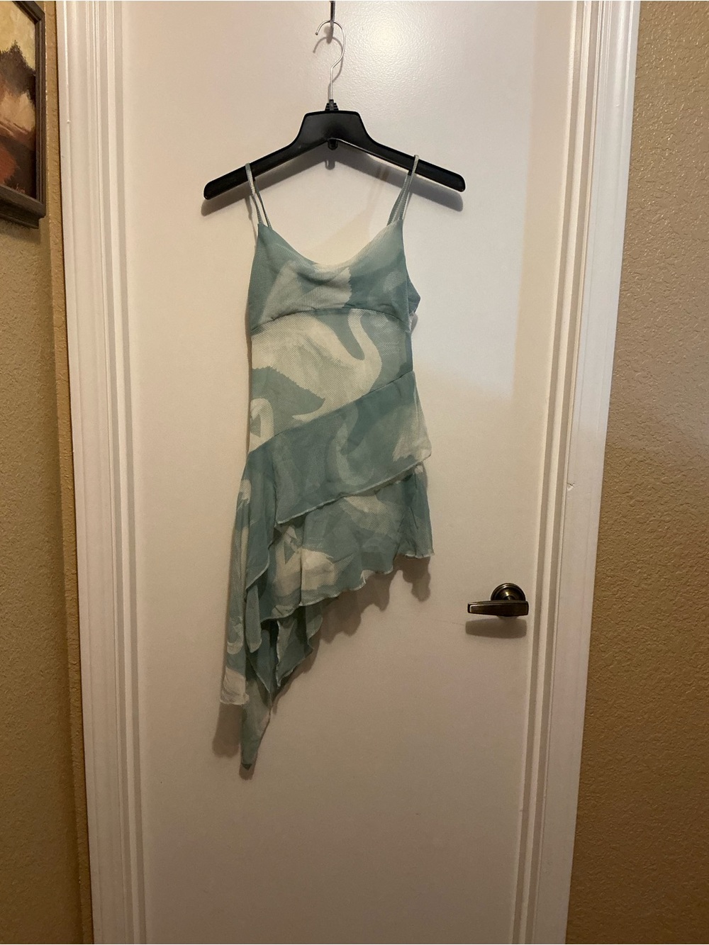 Asymmetrical Light Blue & White Slip Dress with Layered Ruffles